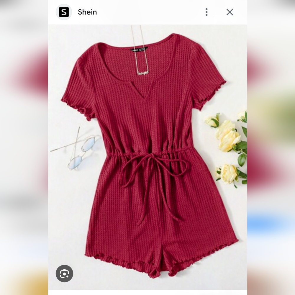 SHEIN Red Textured Romper